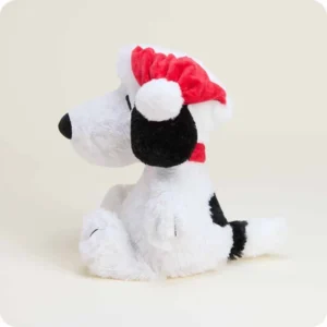 side view shows floppy santa hat with white pompom and snoopy's tail