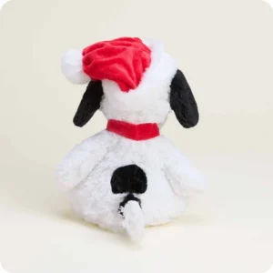 back view shows red hat, red collar, black spot on snoopy's back and tail