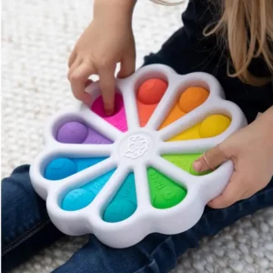 child playing with popping bubble toy
