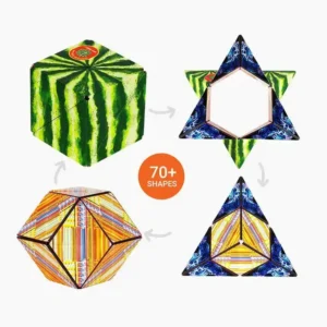 watermelon green striped pattern cube can transform into star, triangle and polygon shapes with different patterns
