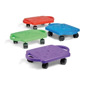 four indoor scooters shaped like a square with handles and 4 wheels.