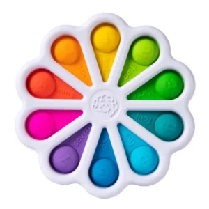 white framed round toy with multicolored sections with a bubble and number