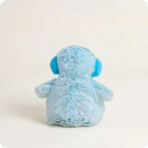 back of ice blue penguin with darker blue ear muffs and white trim