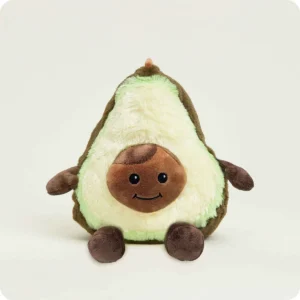 brown shelled avocado half with light green body and brown pit with eyes, smile, and brown arms and legs