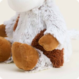close up of cream colored cow with reddish brown spots and shorter brown fur on hooves
