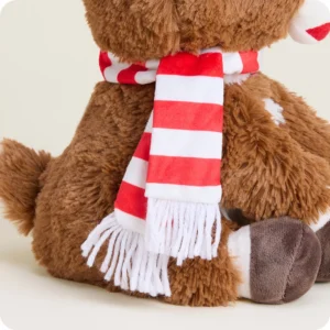 close up of the red and white striped scarf showing white yarn fringe