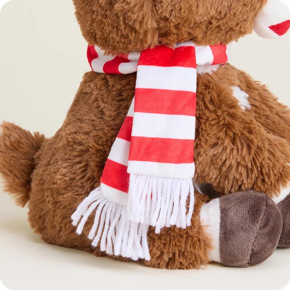 close up of the red and white striped scarf showing white yarn fringe