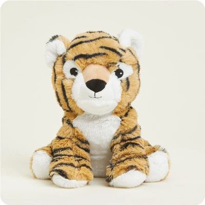 orange and black striped tiger stuffie with white trim