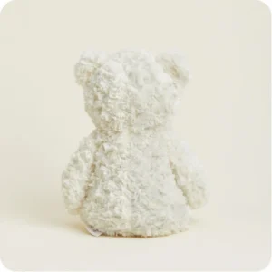 back of cream colored teddy bear with short curly fur, no tail