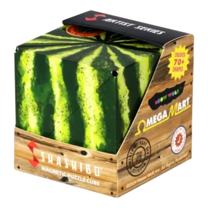 cube with watermelon green striped pattern in Shashibo packaged box